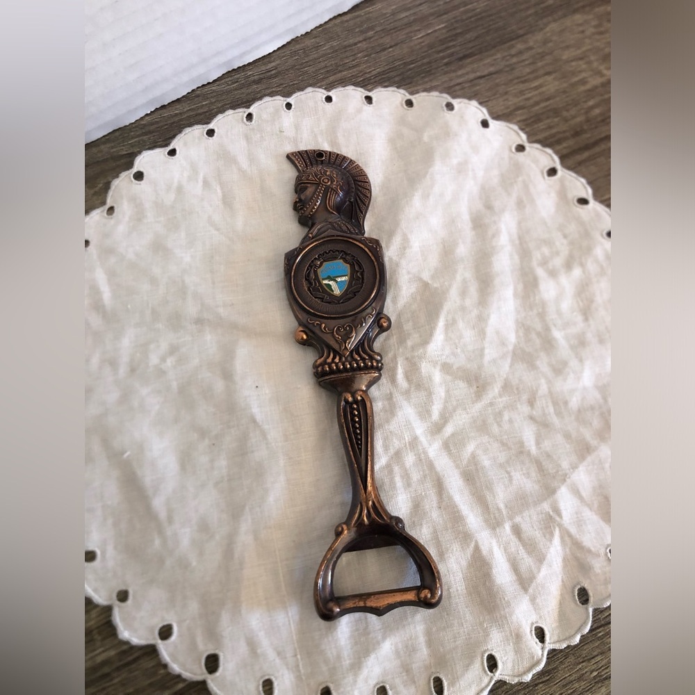 Vtg Bronze Trojan Helmet Bottle Opener Niagara Falls Souvenir